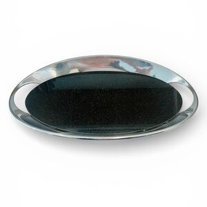 Nambe Modern Oval Serving Tray 18.5” x 11” Black Granite Inlay Chrome Handles